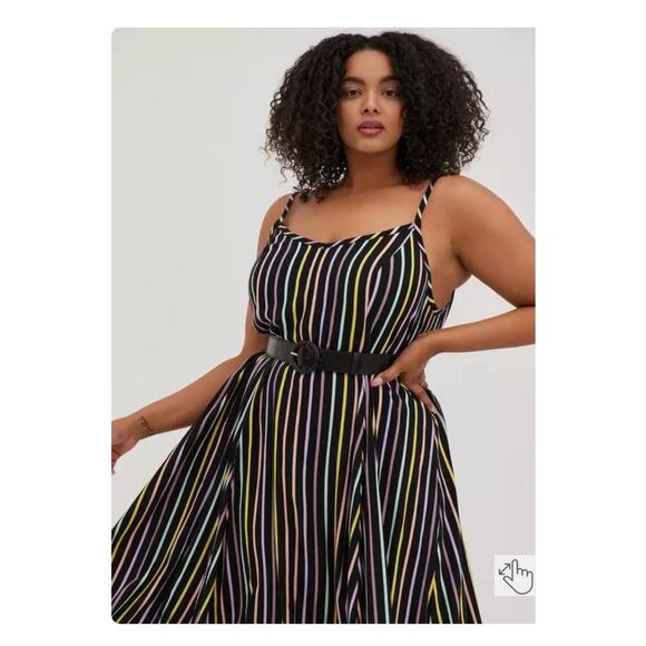 Torrid Black Stripe Challis Trapeze Tank Maxi Dress Sz.2 - Picture 2 of 15